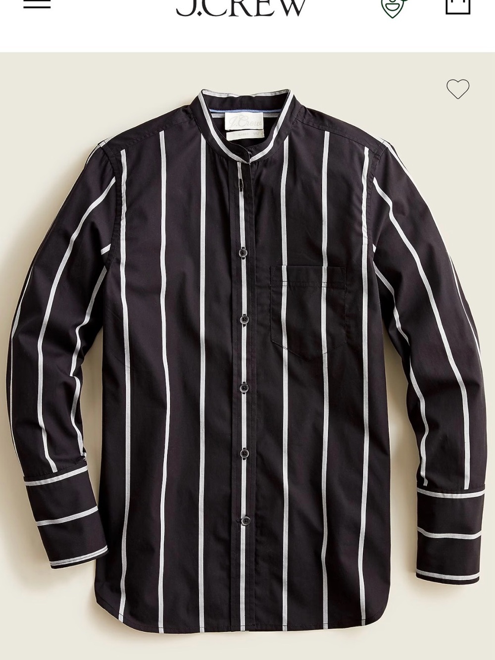 J. Crew Black and White Vertical-Stripe Mandarin Collar Button-Down Shirt